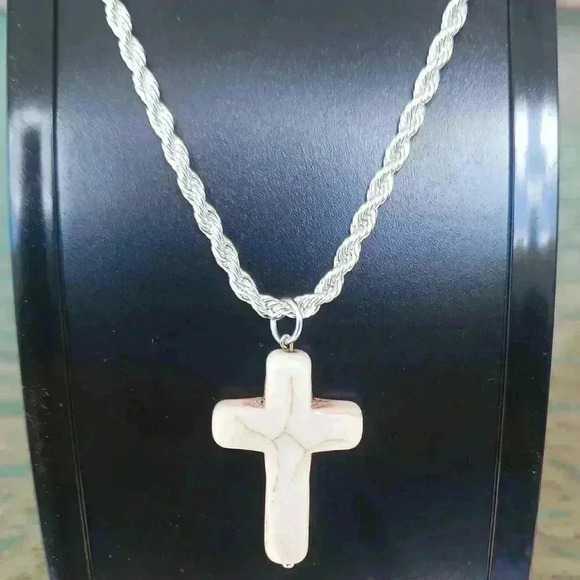 Howlite Turquoise Cross Necklace - Picture 1 of 4
